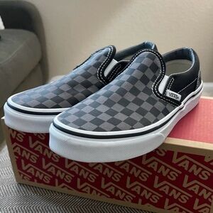 Black and Gray Checkered Slip on Vans in kids size 3